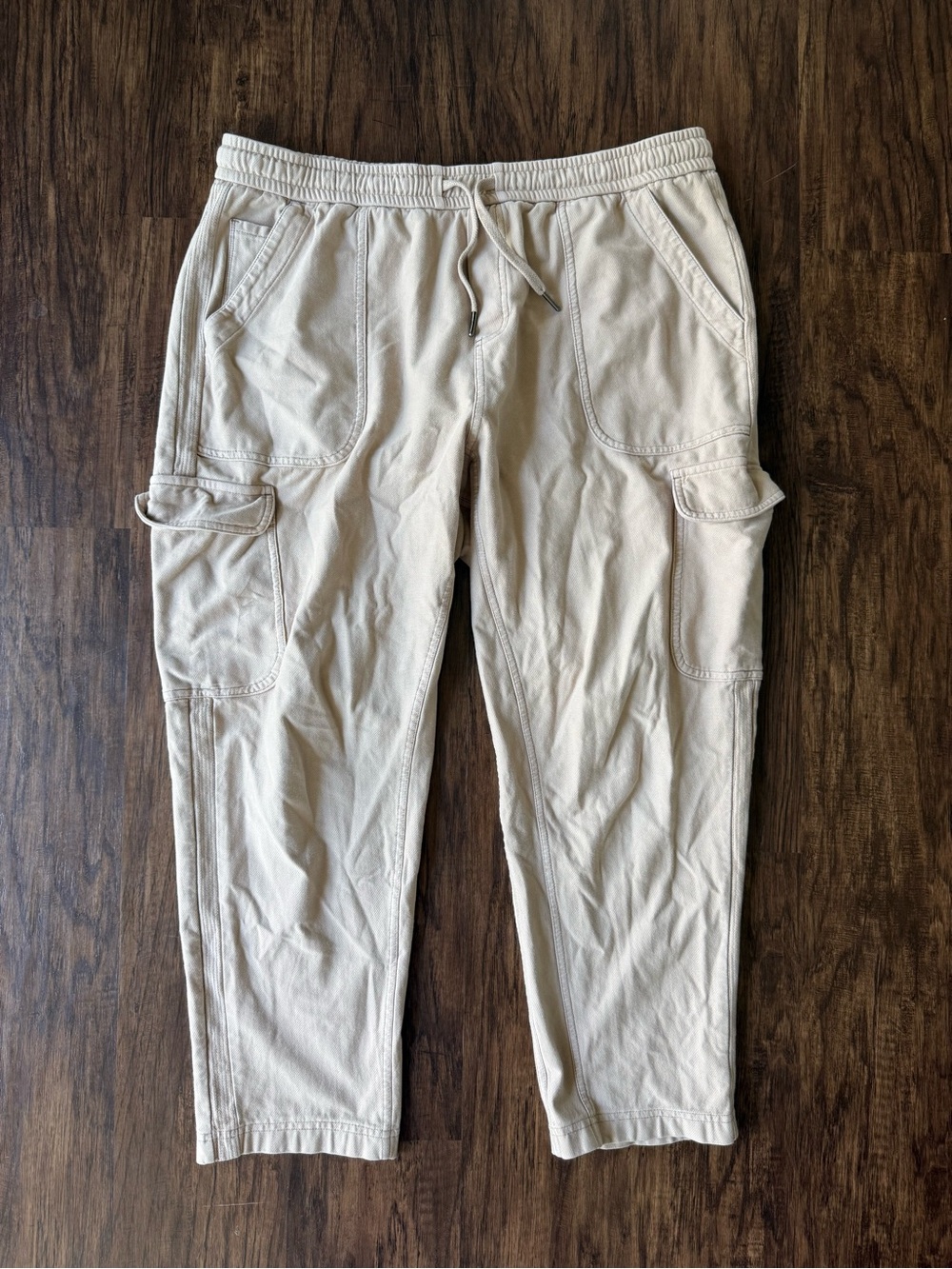 Athleta Farallon Cargo Crop pants in a beige tan color